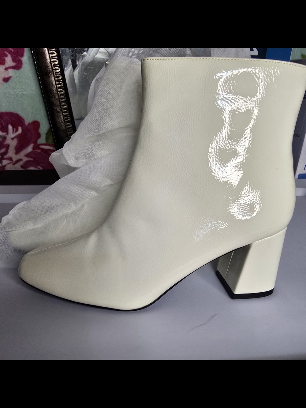 Women's Cream Block Heel Ankle Booties